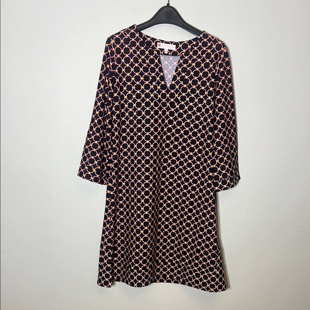 Jude Connally Black and Pink Circle Print Knee Length Dress